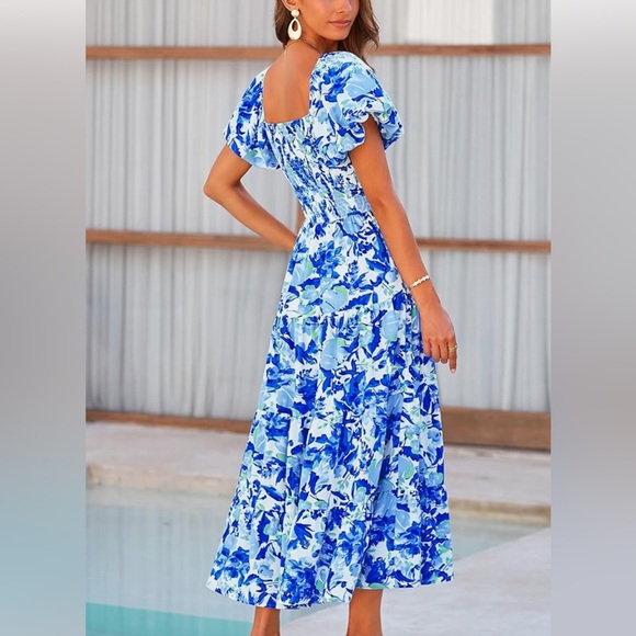 PRETTYGARDEN Womens Summer Puffy Short Sleeve Square Neck Smocked Tiered Ruffle - Picture 3 of 15